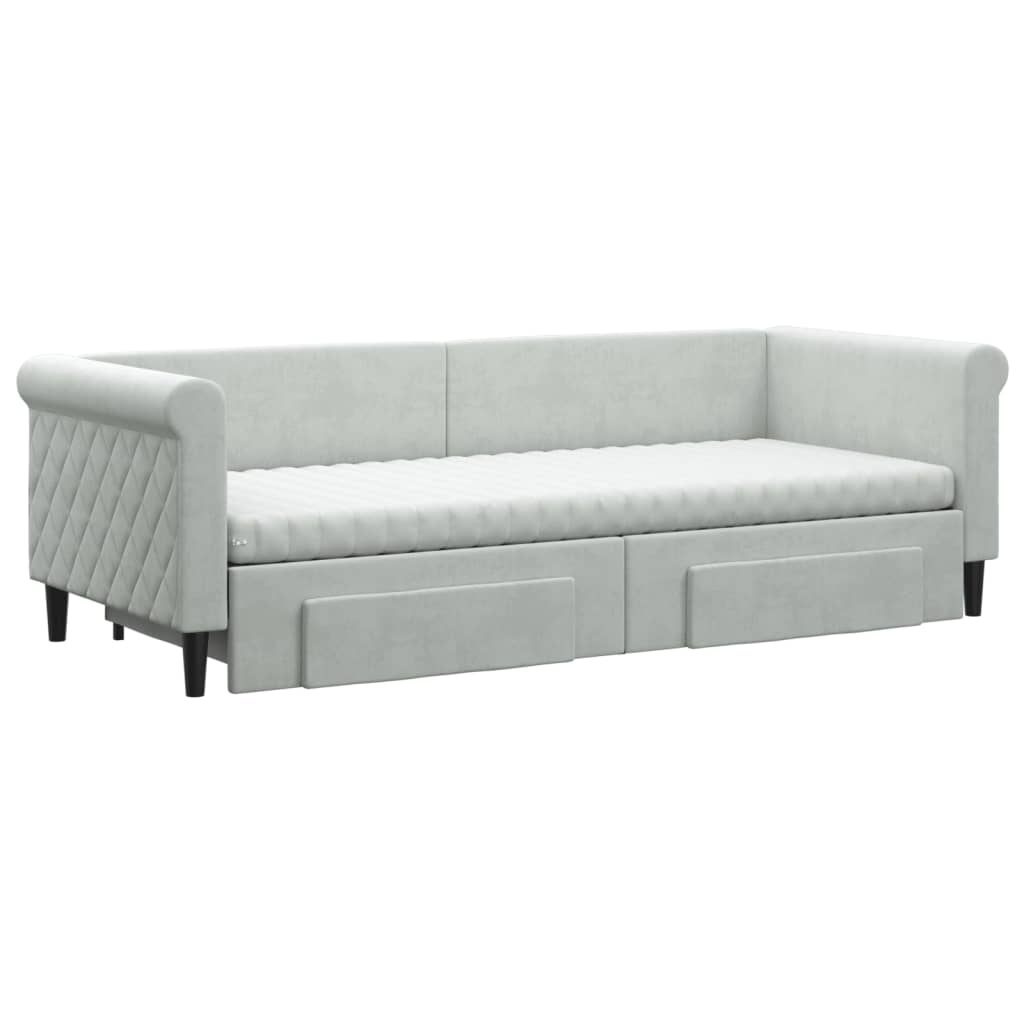 vidaXL Pat de zi cu extensie și sertare, gri deschis 80x200 cm catifea