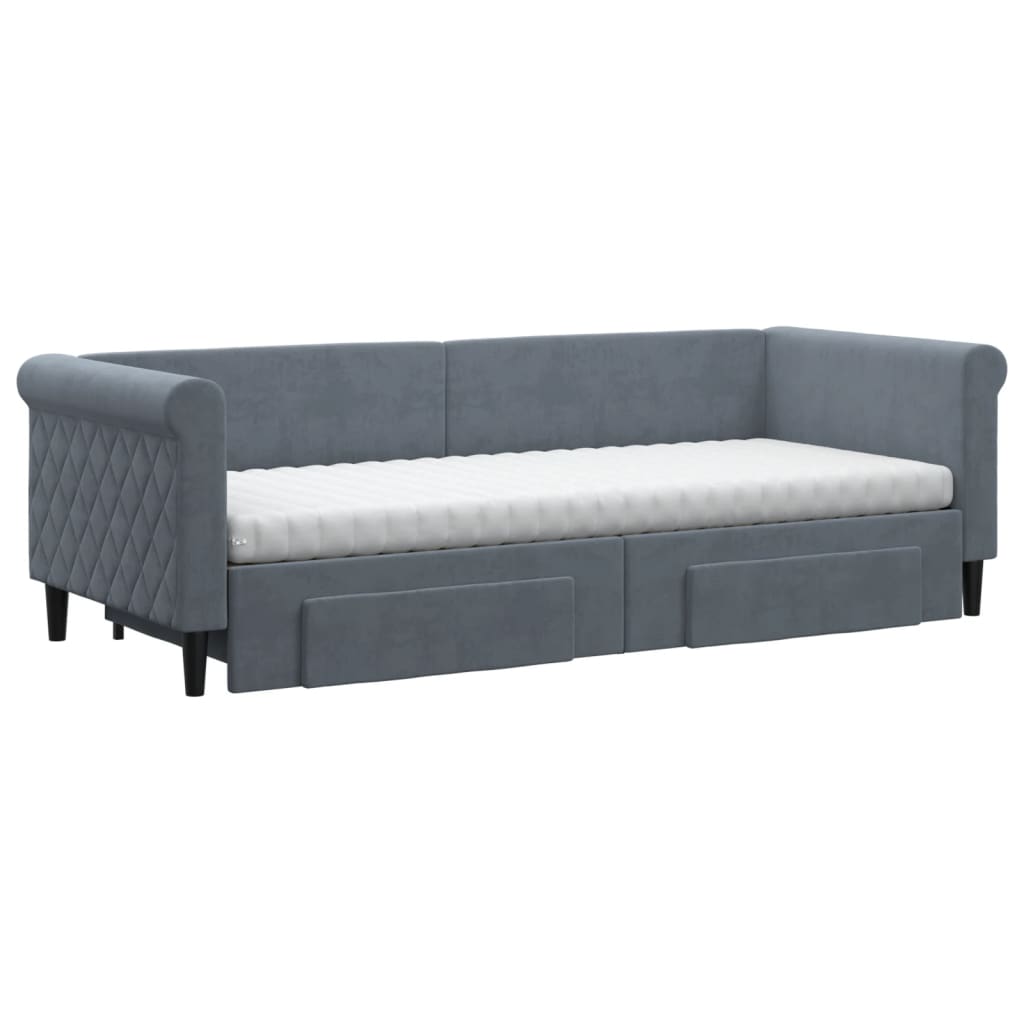 vidaXL Pat de zi cu extensie și sertare gri închis 80x200 cm catifea vidaXL Pat de zi cu extensie și sertare gri închis 80x200 cm catifea