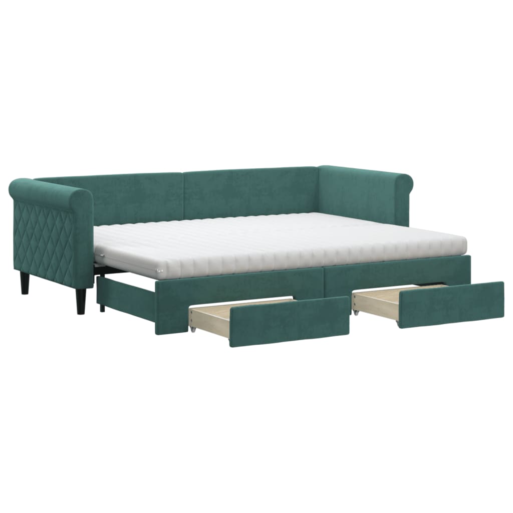 vidaXL Pat de zi cu extensie și sertare verde închis 80x200 cm catifea