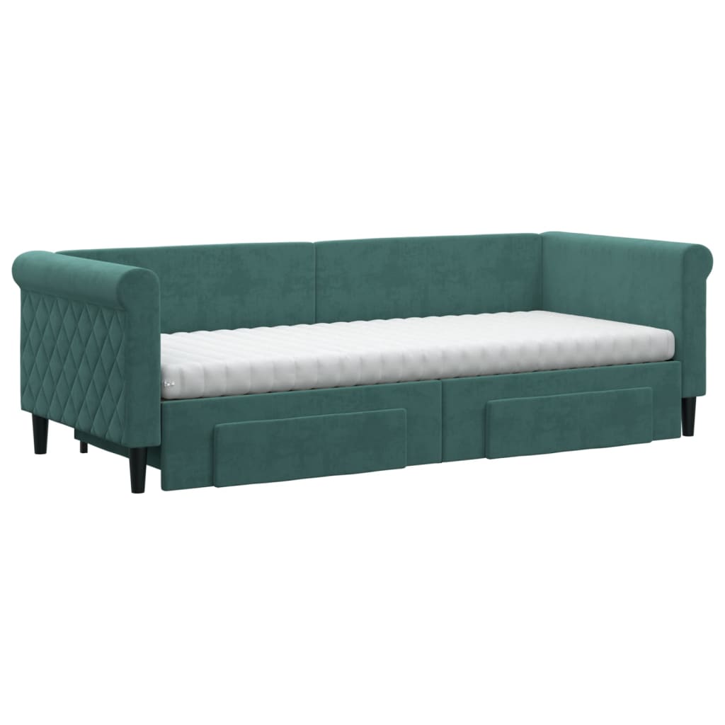 vidaXL Pat de zi cu extensie și sertare verde închis 80x200 cm catifea