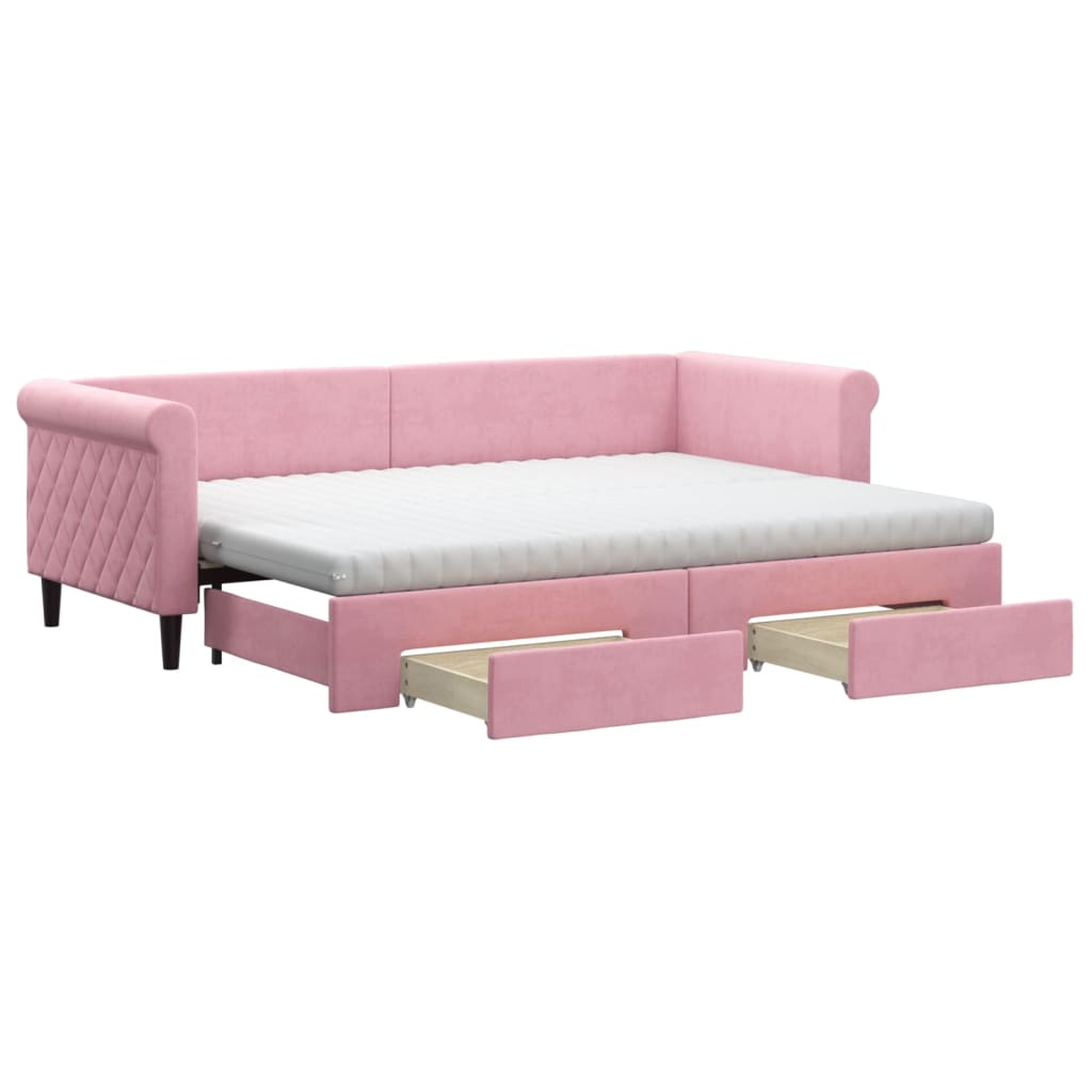vidaXL Pat de zi cu extensie și sertare, roz, 80x200 cm, catifea vidaXL Pat de zi cu extensie și sertare, roz, 80x200 cm, catifea