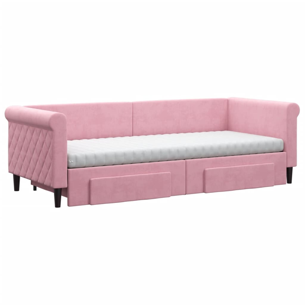 vidaXL Pat de zi cu extensie și sertare, roz, 80x200 cm, catifea vidaXL Pat de zi cu extensie și sertare, roz, 80x200 cm, catifea
