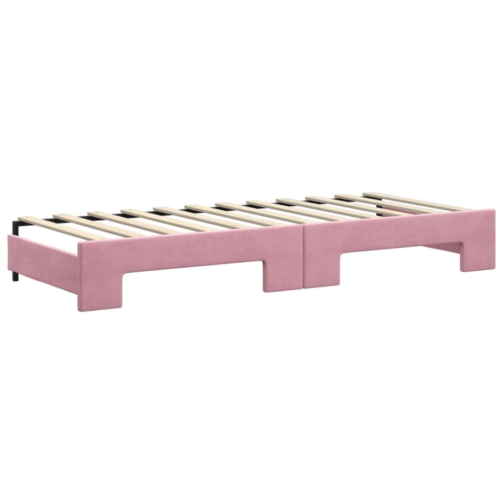 vidaXL Pat de zi cu extensie și sertare, roz, 80x200 cm, catifea vidaXL Pat de zi cu extensie și sertare, roz, 80x200 cm, catifea