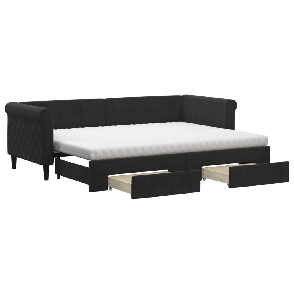 vidaXL Pat de zi cu extensie și sertare, negru, 80x200 cm, catifea vidaXL Pat de zi cu extensie și sertare, negru, 80x200 cm, catifea