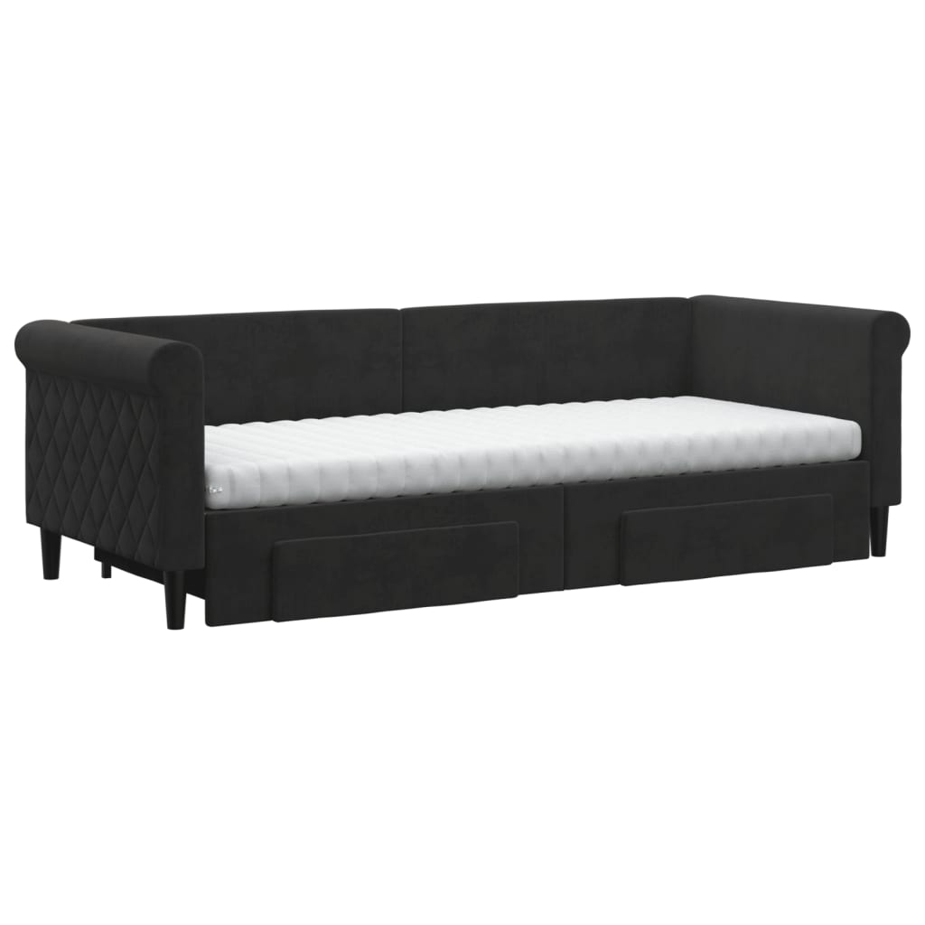 vidaXL Pat de zi cu extensie și sertare, negru, 80x200 cm, catifea vidaXL Pat de zi cu extensie și sertare, negru, 80x200 cm, catifea