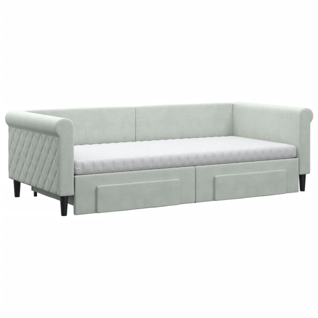 vidaXL Pat de zi cu extensie și sertare, gri deschis 90x200 cm catifea