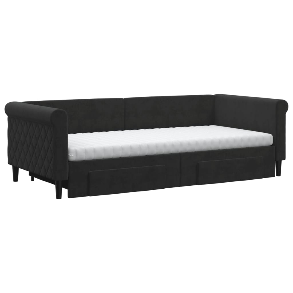 vidaXL Pat de zi cu extensie și sertare, negru, 90x200 cm, catifea vidaXL Pat de zi cu extensie și sertare, negru, 90x200 cm, catifea