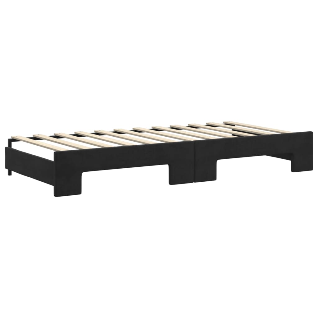 vidaXL Pat de zi cu extensie și sertare, negru, 90x200 cm, catifea vidaXL Pat de zi cu extensie și sertare, negru, 90x200 cm, catifea