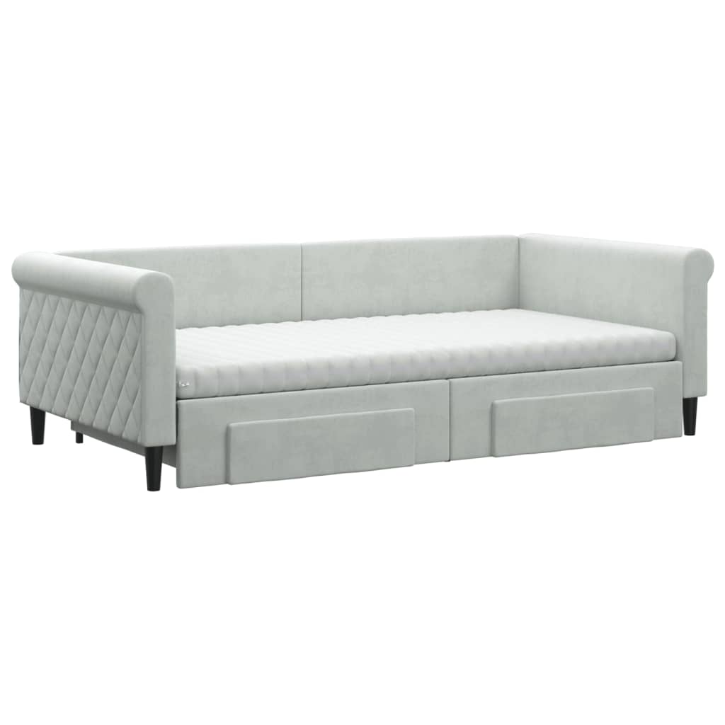 vidaXL Pat de zi cu extensie și sertare gri deschis 100x200 cm catifea