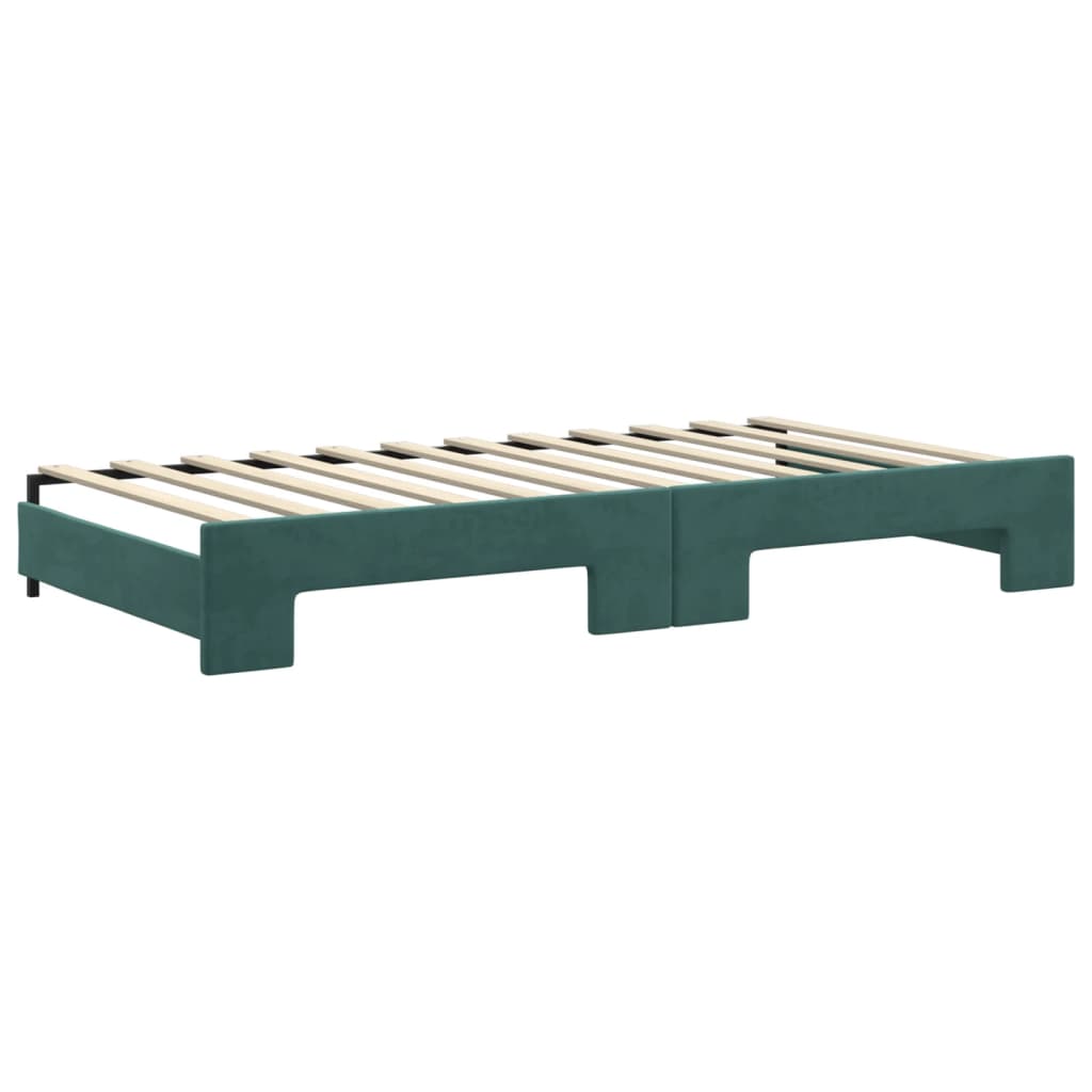 vidaXL Pat de zi cu extensie și sertare verde închis 100x200cm catifea