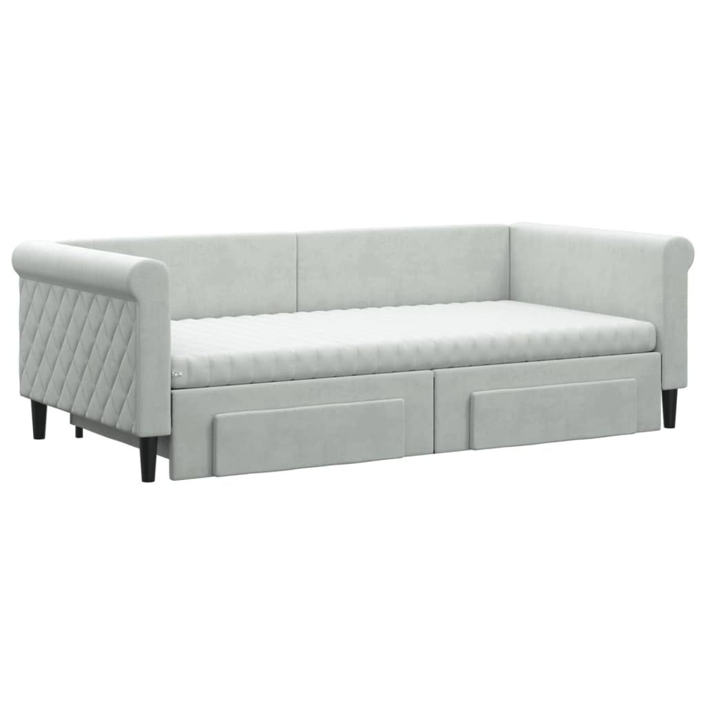 vidaXL Pat de zi cu extensie și sertare, gri deschis 90x190 cm catifea