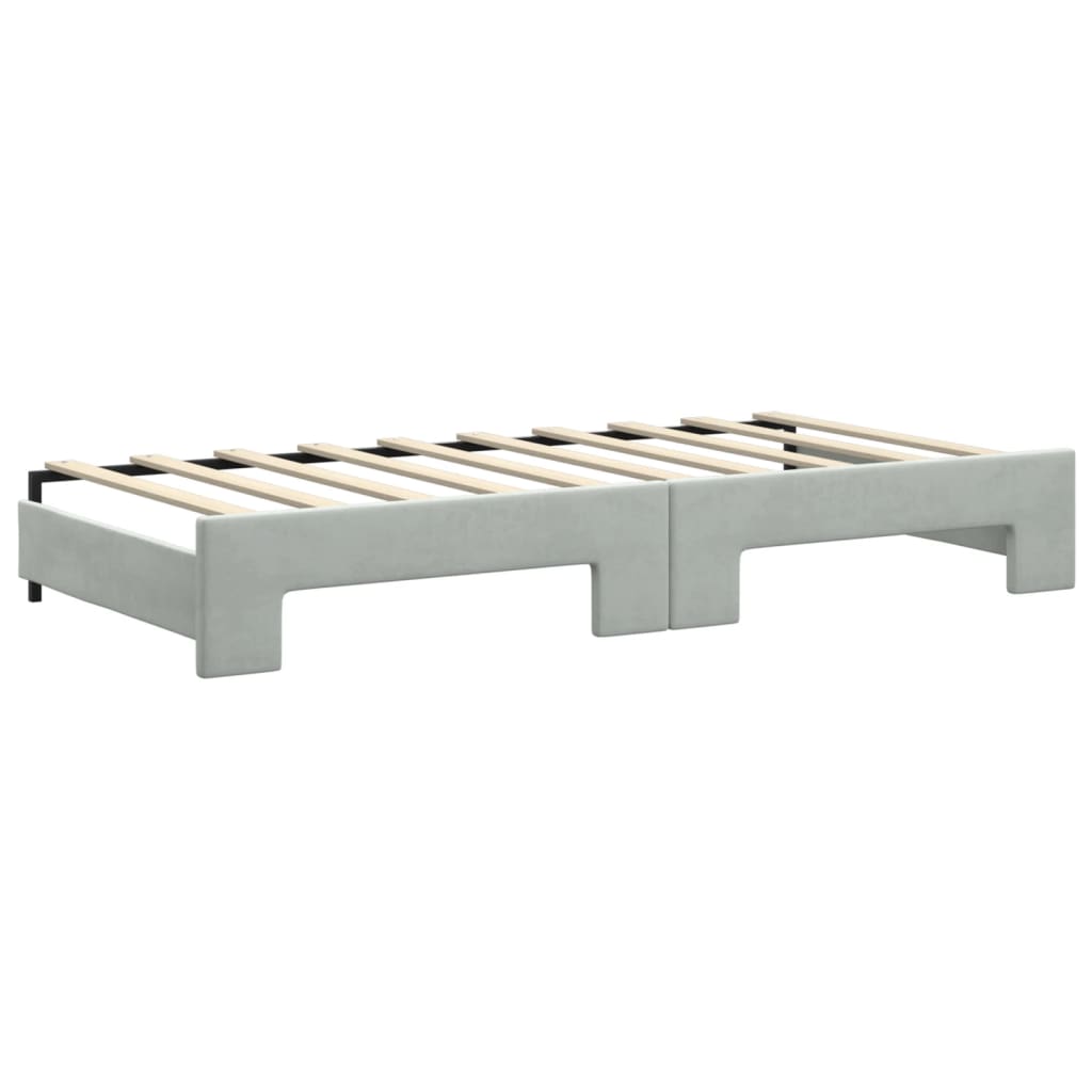 vidaXL Pat de zi cu extensie și sertare, gri deschis 90x190 cm catifea