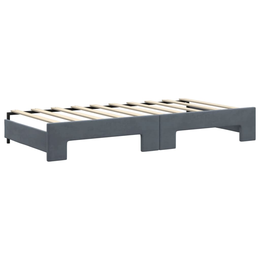 vidaXL Pat de zi cu extensie și sertare, gri închis, 90x190cm catifea