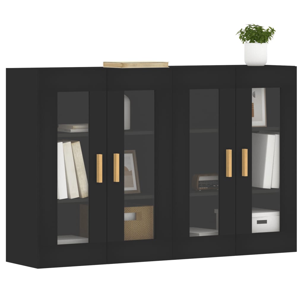 vidaXL Dulapuri montate pe perete, 2 buc, negru, lemn prelucrat