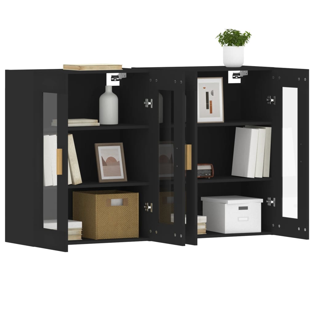 vidaXL Dulapuri montate pe perete, 2 buc, negru, lemn prelucrat