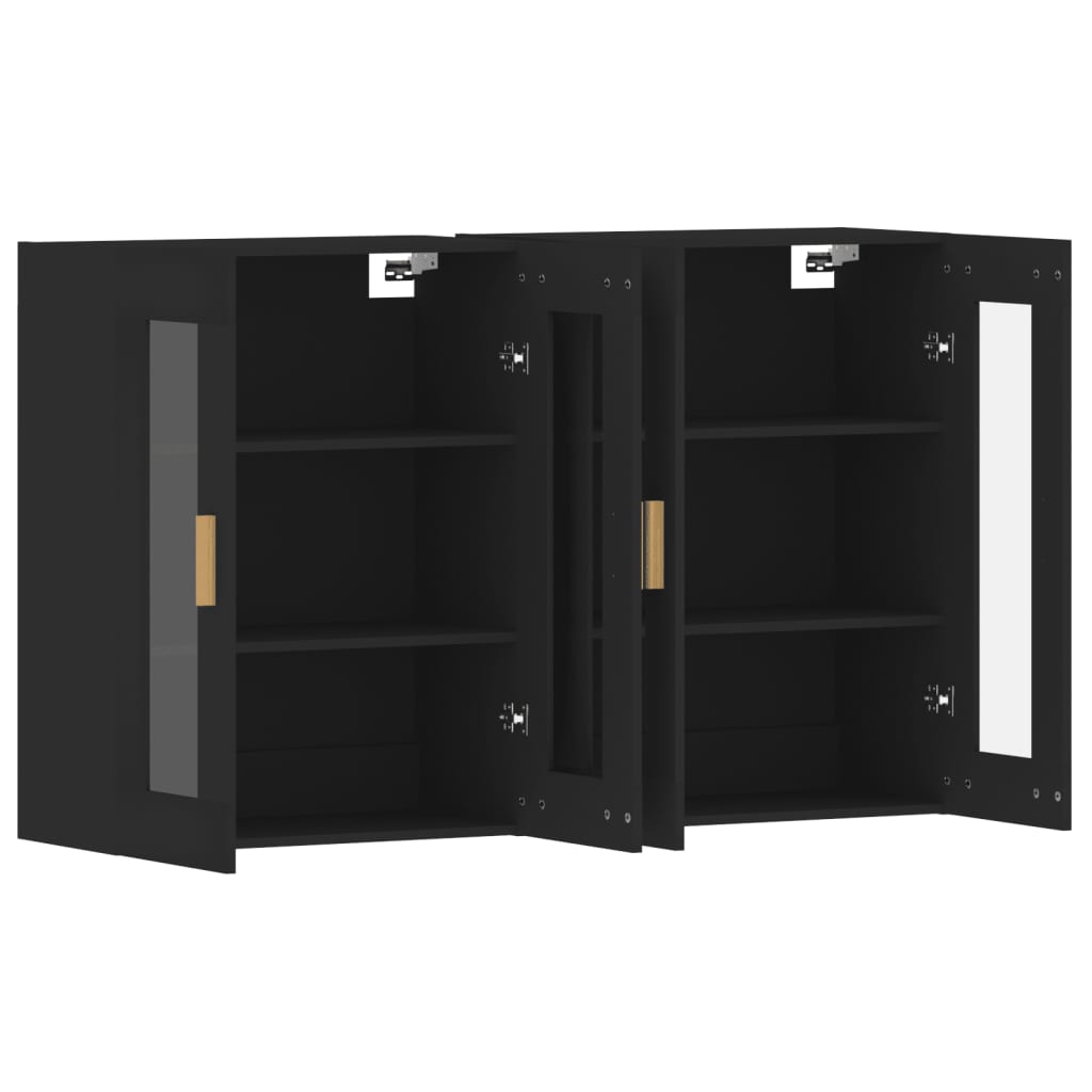 vidaXL Dulapuri montate pe perete, 2 buc, negru, lemn prelucrat