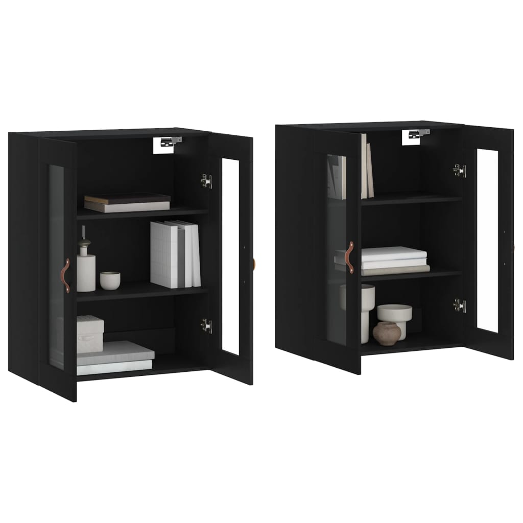 vidaXL Dulapuri montate pe perete, 2 buc, negru, lemn prelucrat