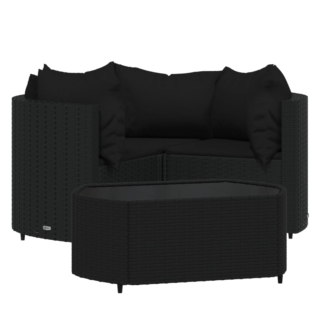 vidaXL Set mobilier relaxare grădină 4 piese cu perne poliratan negru