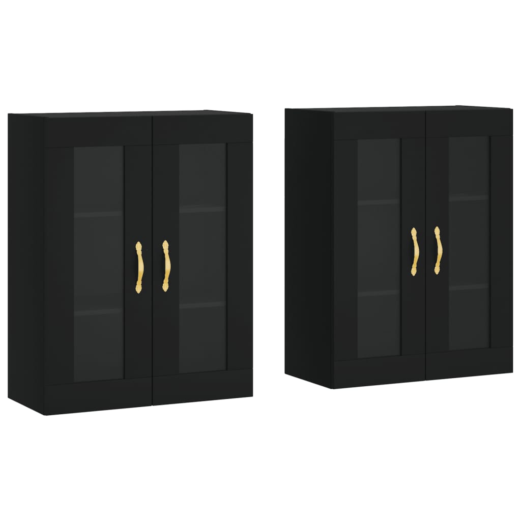 vidaXL Dulapuri montate pe perete, 2 buc, negru, lemn prelucrat