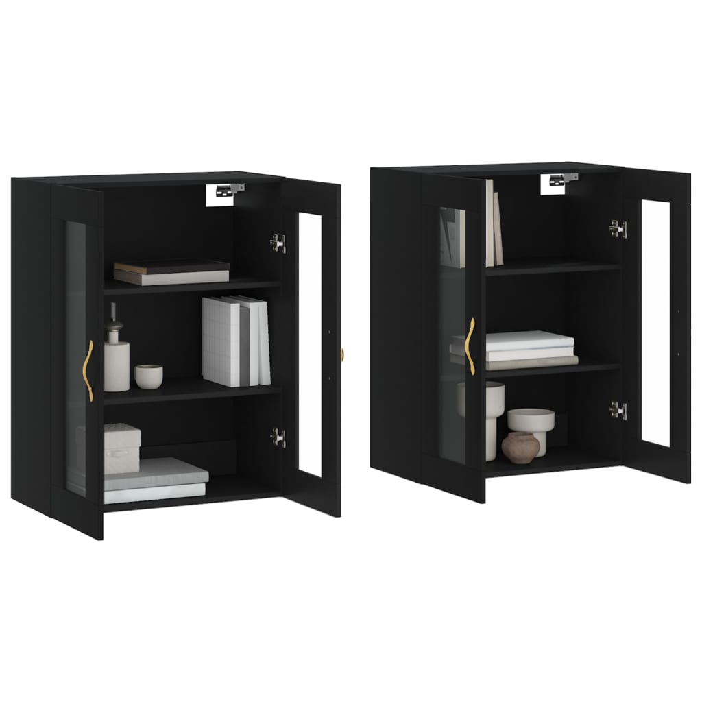 vidaXL Dulapuri montate pe perete, 2 buc, negru, lemn prelucrat