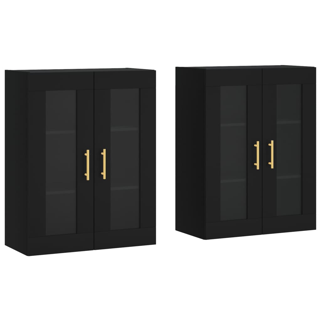 vidaXL Dulapuri montate pe perete, 2 buc, negru, lemn prelucrat