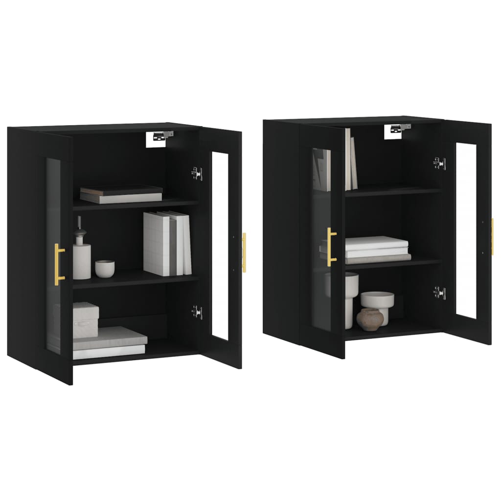 vidaXL Dulapuri montate pe perete, 2 buc, negru, lemn prelucrat