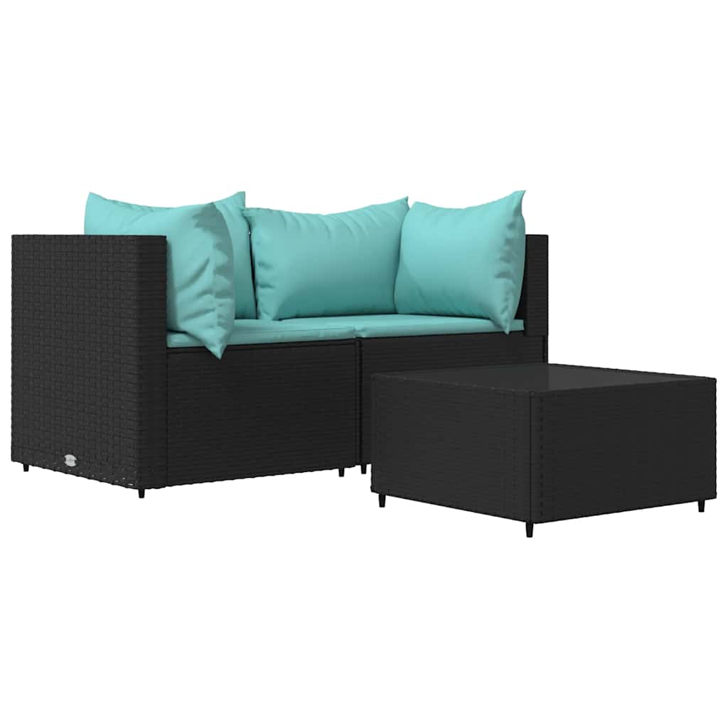 vidaXL Set mobilier de grădină cu perne, 3 piese, negru, poliratan vidaXL Set mobilier de grădină cu perne, 3 piese, negru, poliratan