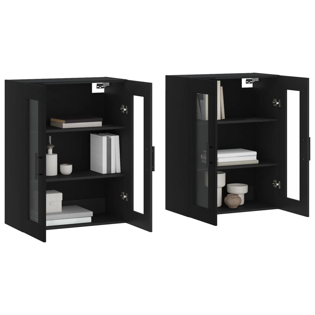 vidaXL Dulapuri montate pe perete, 2 buc, negru, lemn prelucrat