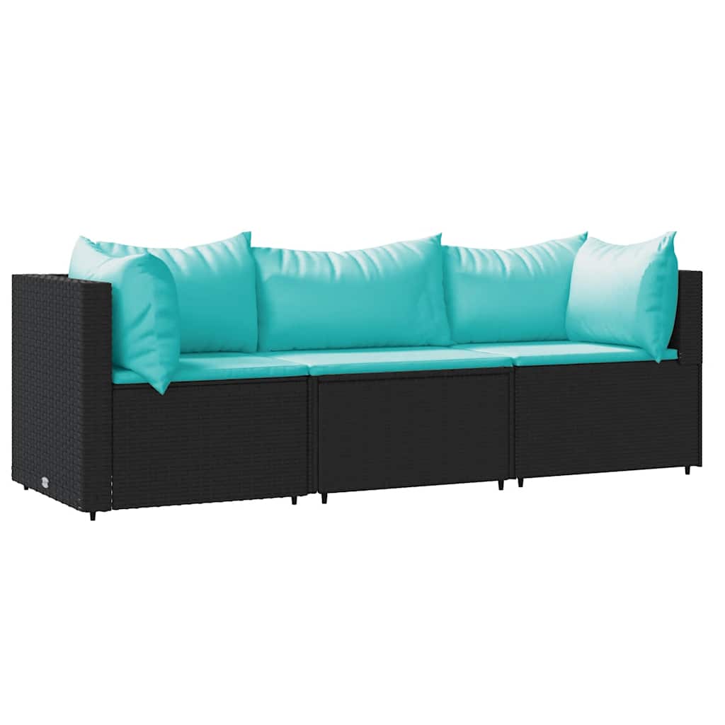 vidaXL Set mobilier de grădină cu perne, 3 piese, negru, poliratan vidaXL Set mobilier de grădină cu perne, 3 piese, negru, poliratan