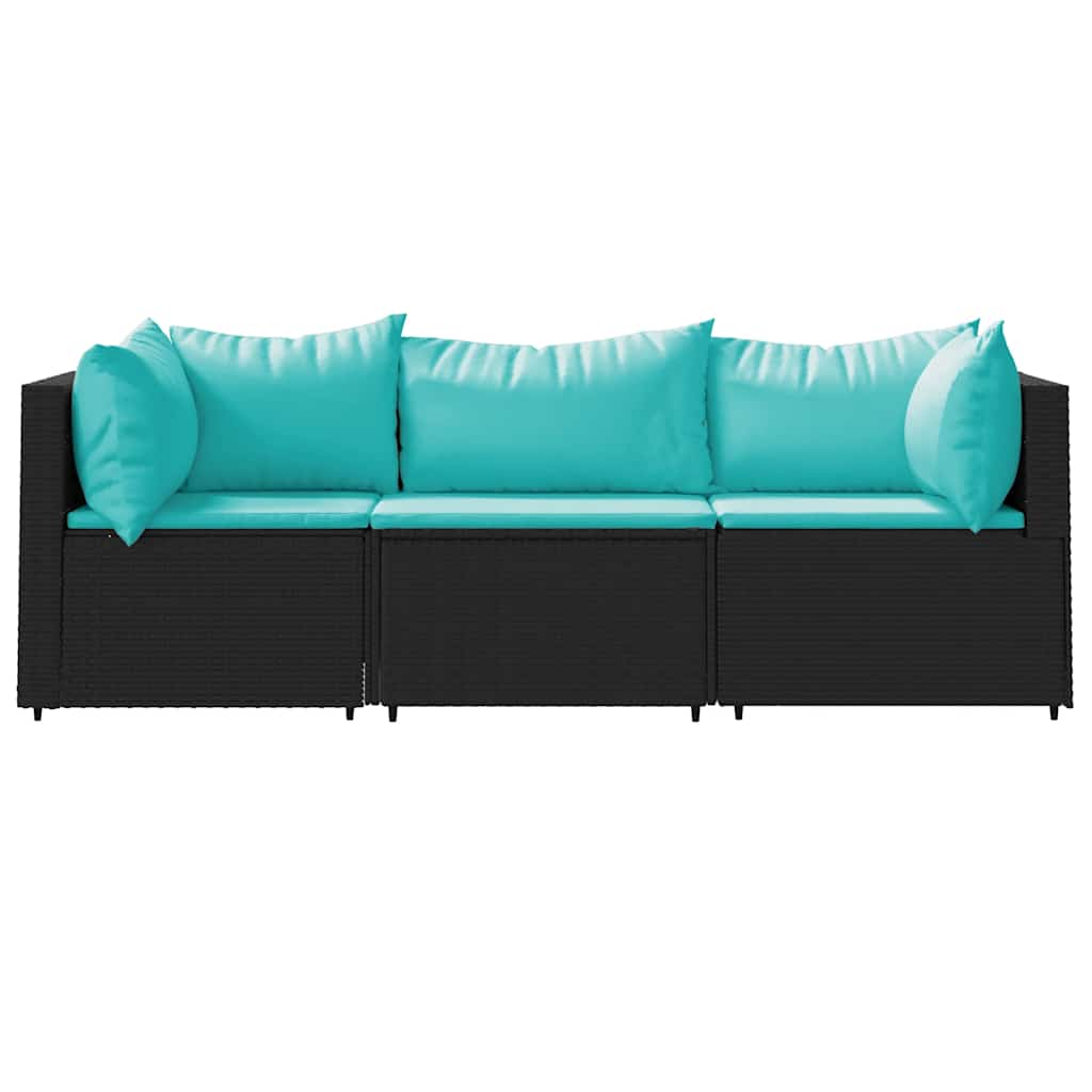 vidaXL Set mobilier de grădină cu perne, 3 piese, negru, poliratan vidaXL Set mobilier de grădină cu perne, 3 piese, negru, poliratan