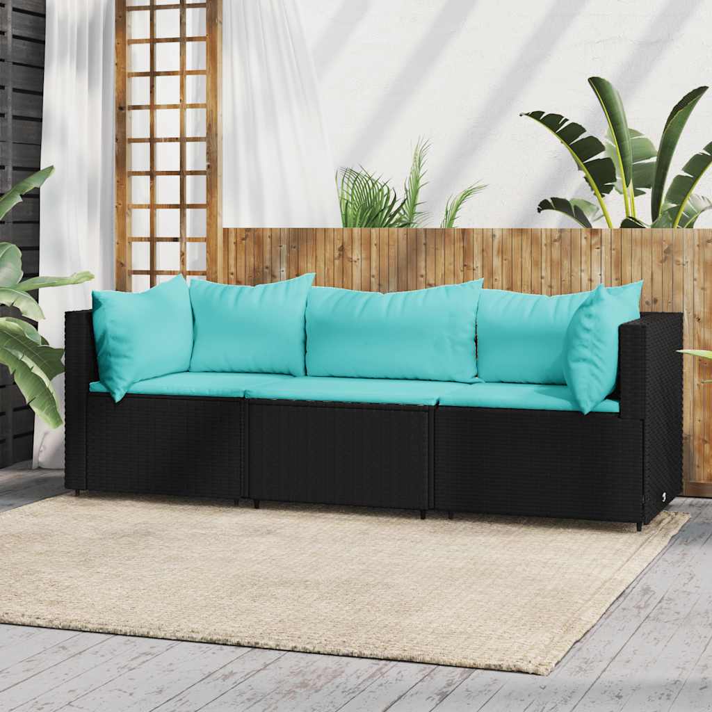 vidaXL Set mobilier de grădină cu perne, 3 piese, negru, poliratan vidaXL Set mobilier de grădină cu perne, 3 piese, negru, poliratan