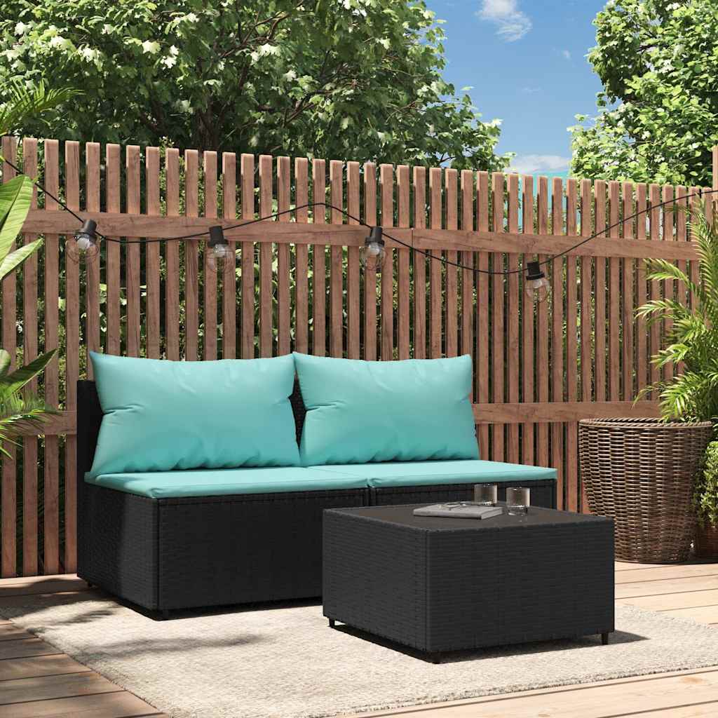 vidaXL Set mobilier de grădină cu perne, 3 piese, negru, poliratan vidaXL Set mobilier de grădină cu perne, 3 piese, negru, poliratan