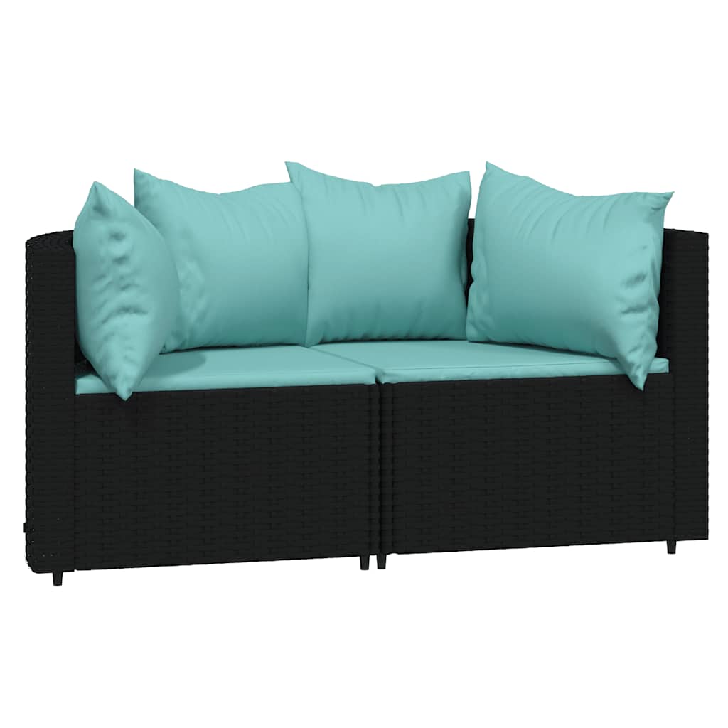 vidaXL Set mobilier de grădină cu perne, 3 piese, negru, poliratan vidaXL Set mobilier de grădină cu perne, 3 piese, negru, poliratan