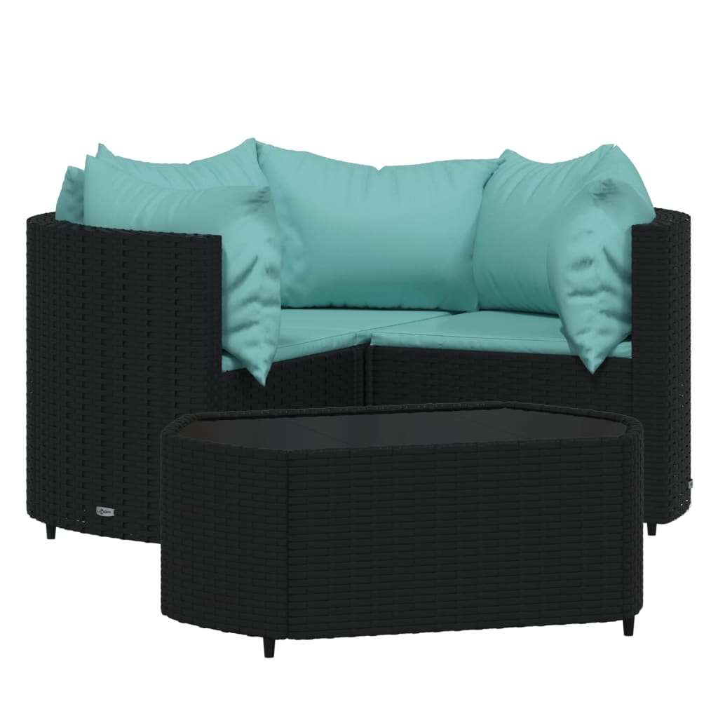 vidaXL Set mobilier relaxare grădină 4 piese cu perne poliratan negru