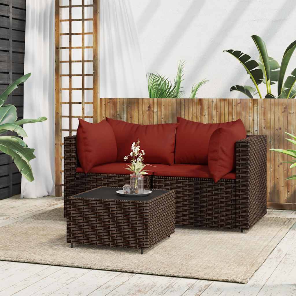 vidaXL Set mobilier de grădină cu perne, 3 piese, maro, poliratan vidaXL Set mobilier de grădină cu perne, 3 piese, maro, poliratan