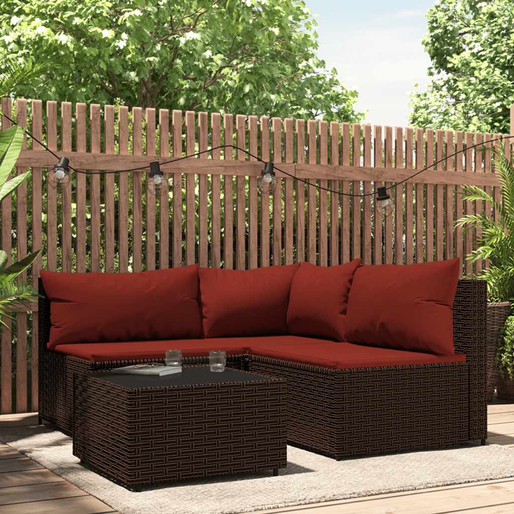 vidaXL Set mobilier de grădină cu perne, 4 piese, maro, poliratan vidaXL Set mobilier de grădină cu perne, 4 piese, maro, poliratan