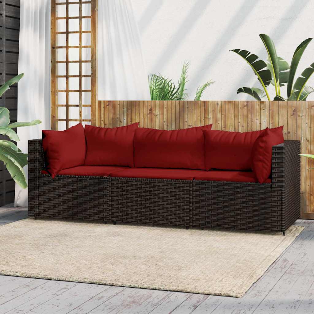 vidaXL Set mobilier de grădină cu perne, 3 piese, maro, poliratan vidaXL Set mobilier de grădină cu perne, 3 piese, maro, poliratan