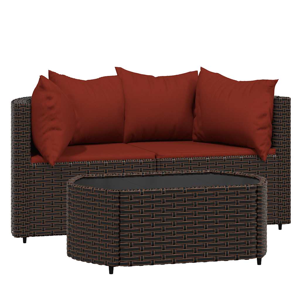 vidaXL Set mobilier de grădină cu perne, 3 piese, maro, poliratan vidaXL Set mobilier de grădină cu perne, 3 piese, maro, poliratan