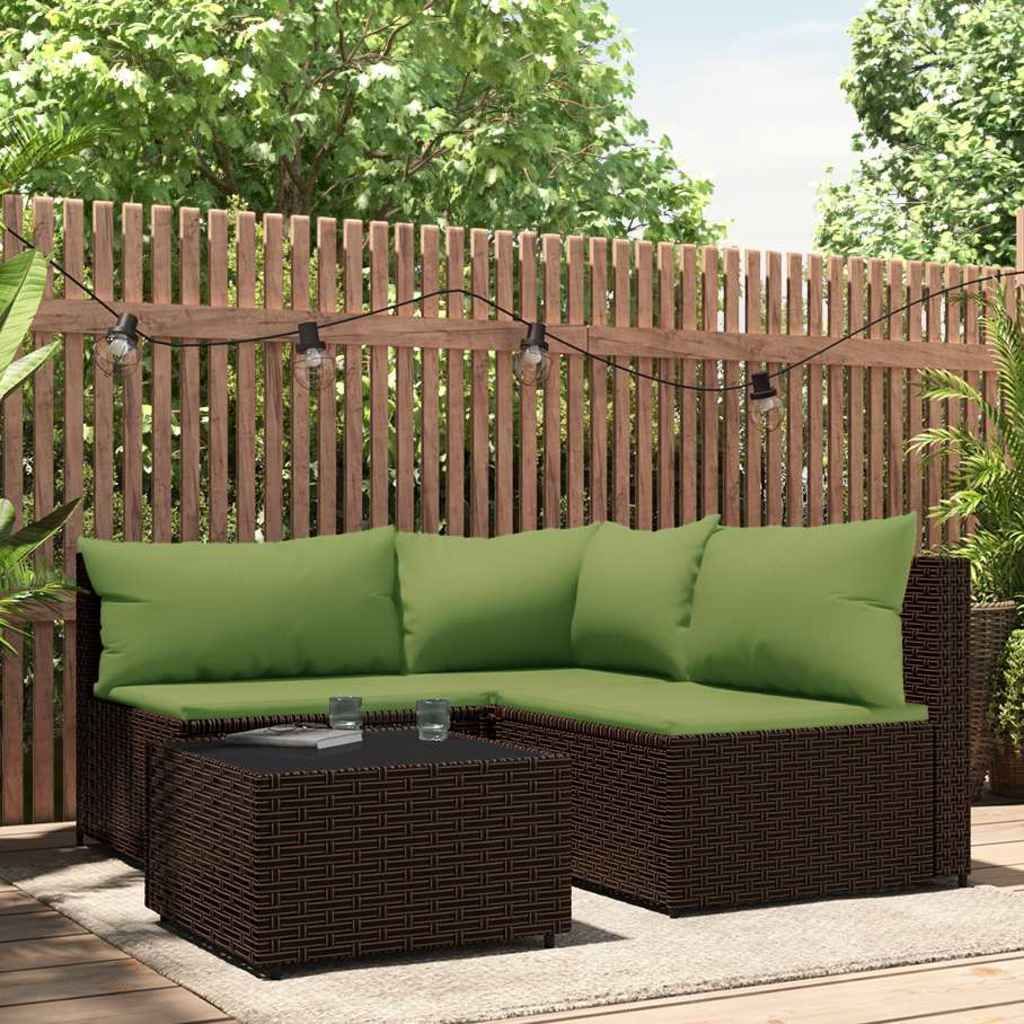 vidaXL Set mobilier de grădină cu perne, 4 piese, maro, poliratan vidaXL Set mobilier de grădină cu perne, 4 piese, maro, poliratan