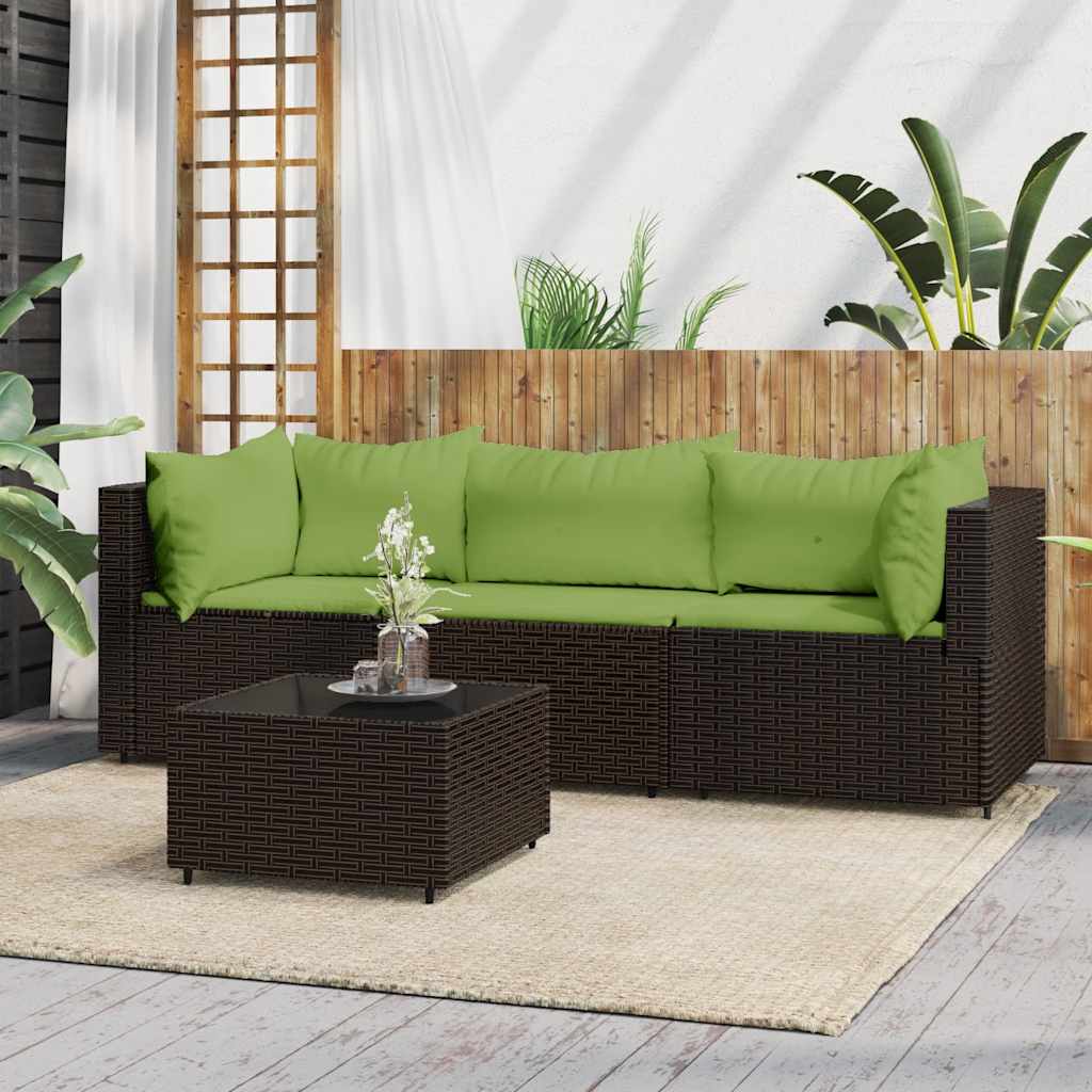vidaXL Set mobilier de grădină cu perne, 4 piese, maro, poliratan vidaXL Set mobilier de grădină cu perne, 4 piese, maro, poliratan