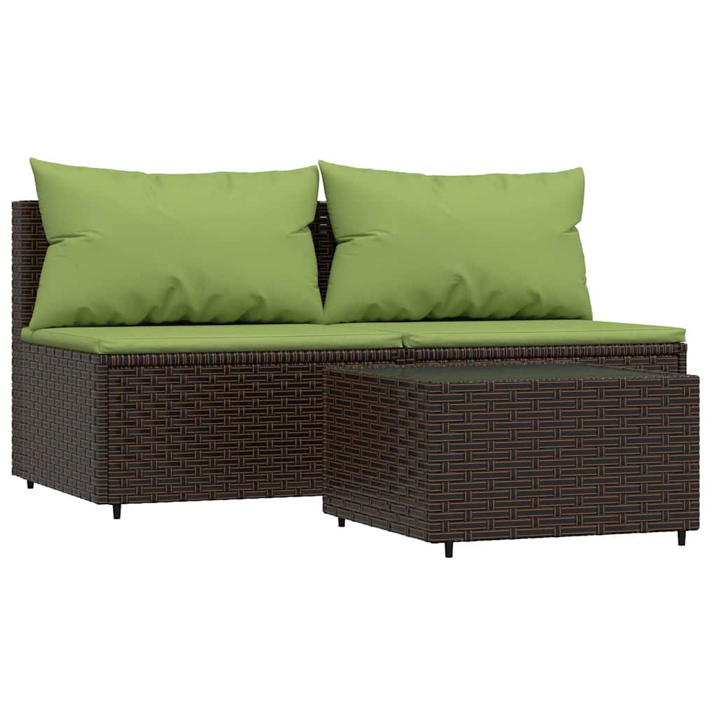 vidaXL Set mobilier de grădină cu perne, 3 piese, maro, poliratan vidaXL Set mobilier de grădină cu perne, 3 piese, maro, poliratan