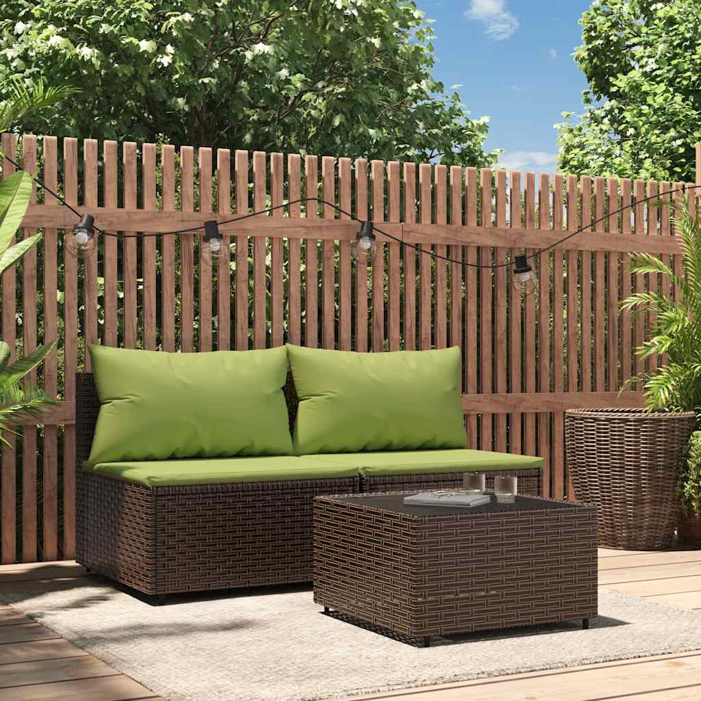 vidaXL Set mobilier de grădină cu perne, 3 piese, maro, poliratan vidaXL Set mobilier de grădină cu perne, 3 piese, maro, poliratan