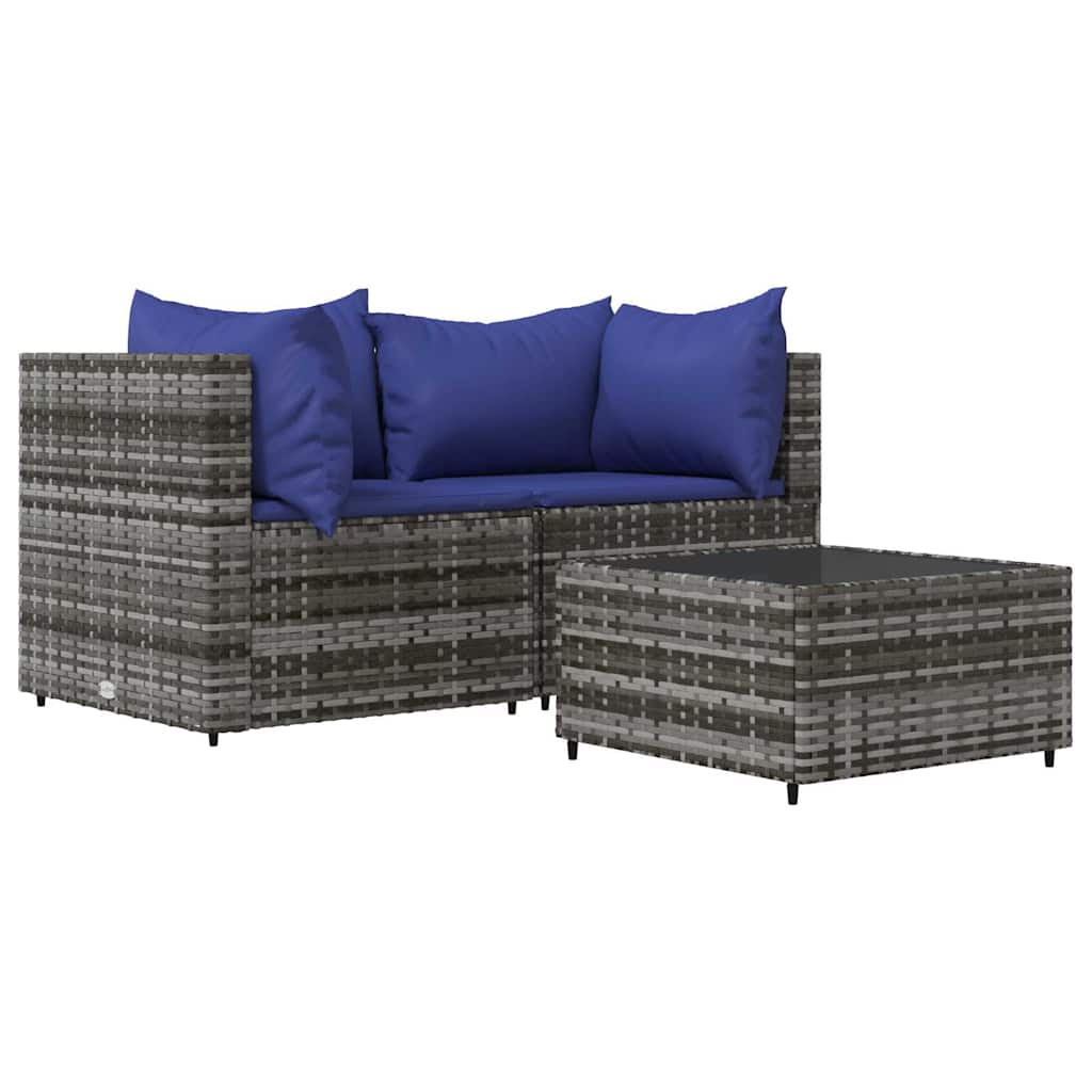 vidaXL Set mobilier de grădină cu perne, 3 piese, gri, poliratan vidaXL Set mobilier de grădină cu perne, 3 piese, gri, poliratan