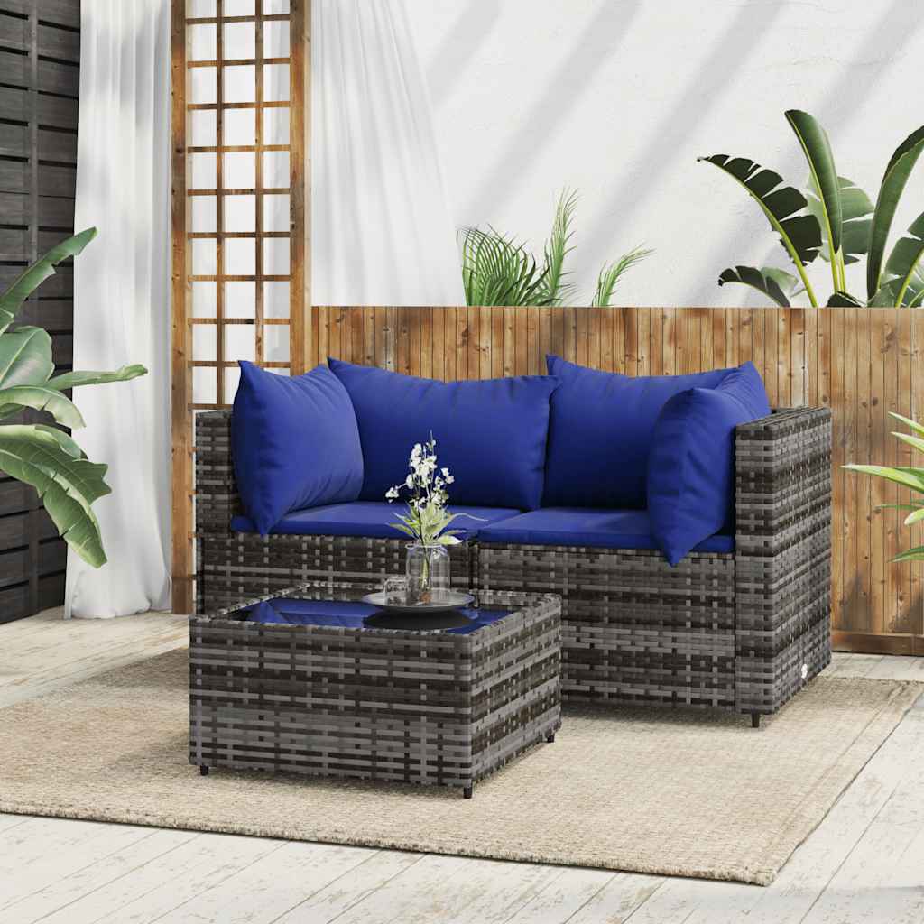 vidaXL Set mobilier de grădină cu perne, 3 piese, gri, poliratan vidaXL Set mobilier de grădină cu perne, 3 piese, gri, poliratan