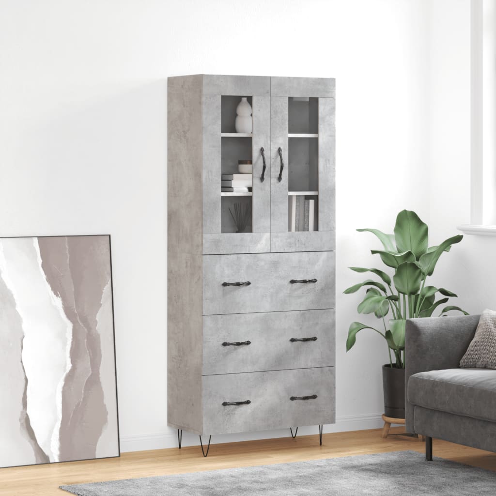 vidaXL Dulap înalt, gri beton, 69,5x34x180, lemn compozit