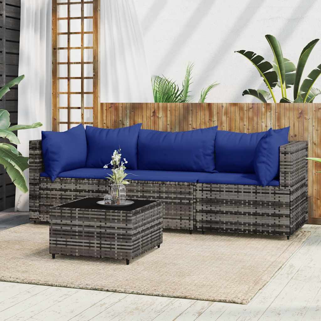 vidaXL Set mobilier de grădină cu perne, 4 piese, gri, poliratan vidaXL Set mobilier de grădină cu perne, 4 piese, gri, poliratan