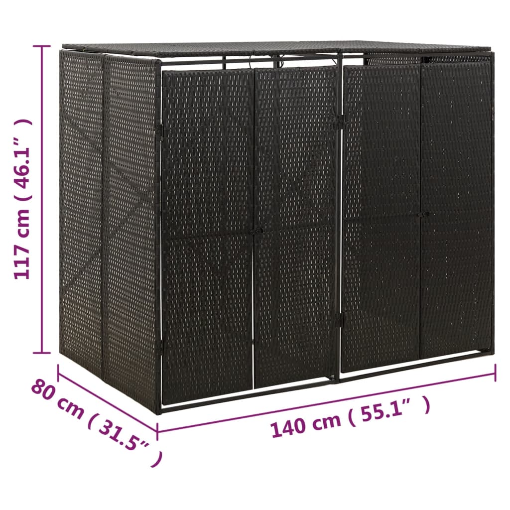 vidaXL Magazie de pubele dublă, negru, 140x80x117 cm, poliratan vidaXL Magazie de pubele dublă, negru, 140x80x117 cm, poliratan