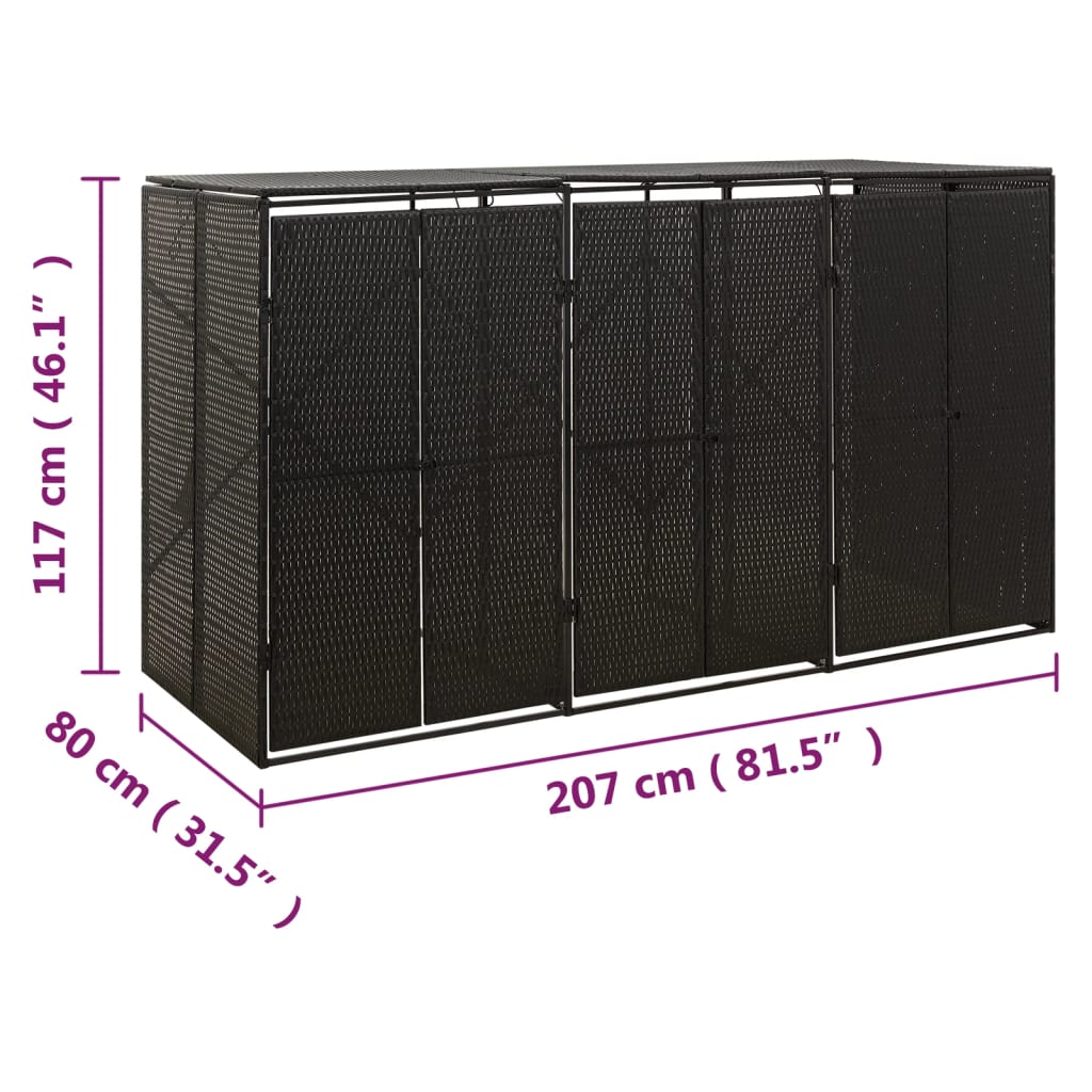 vidaXL Magazie de pubele triplă, negru, 207x80x117 cm, poliratan vidaXL Magazie de pubele triplă, negru, 207x80x117 cm, poliratan