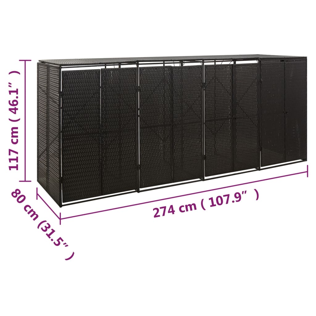 vidaXL Magazie de pubele cvadruplă, negru, 274x80x117 cm, poliratan vidaXL Magazie de pubele cvadruplă, negru, 274x80x117 cm, poliratan
