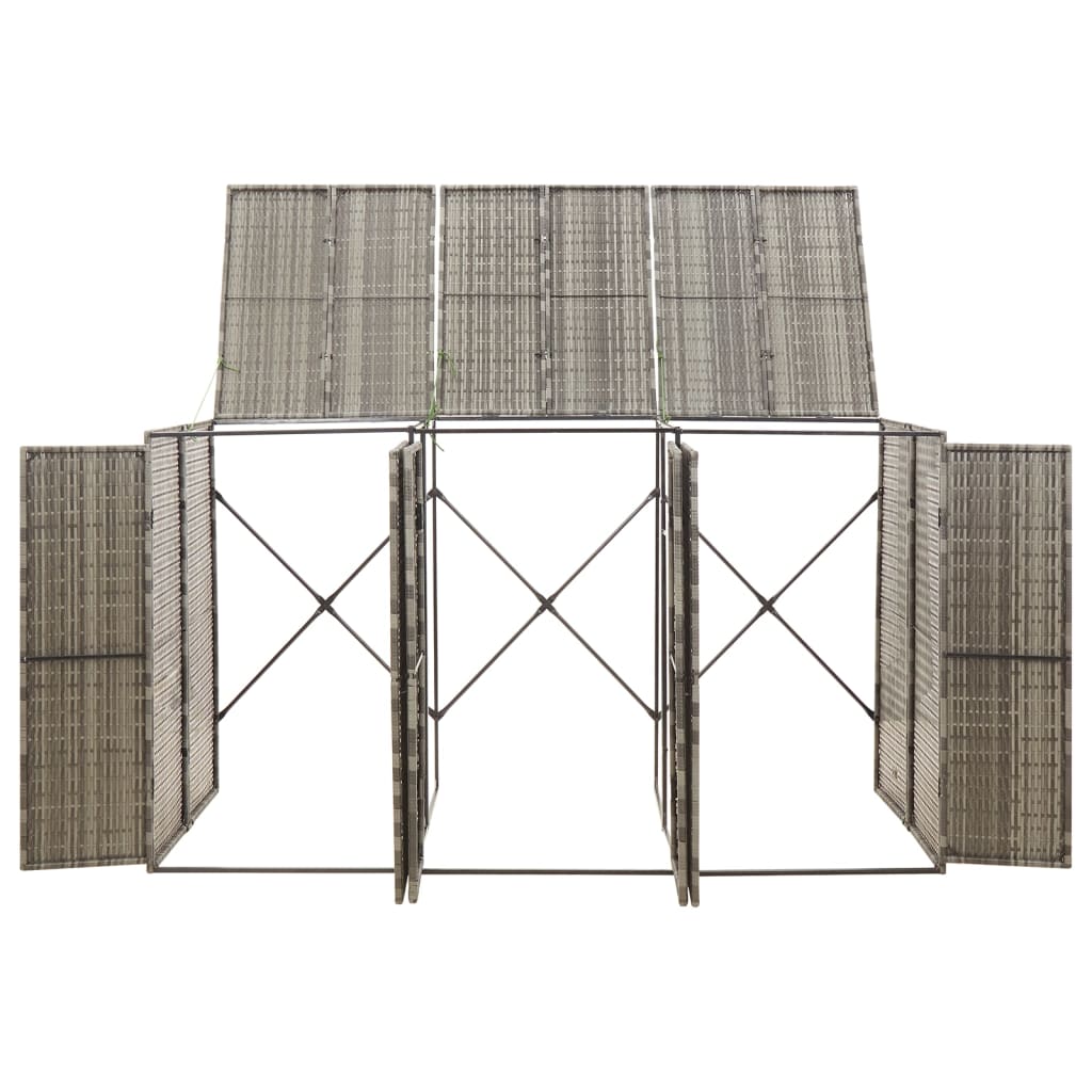 vidaXL Magazie de pubele triplă, gri, 207x80x117 cm, poliratan